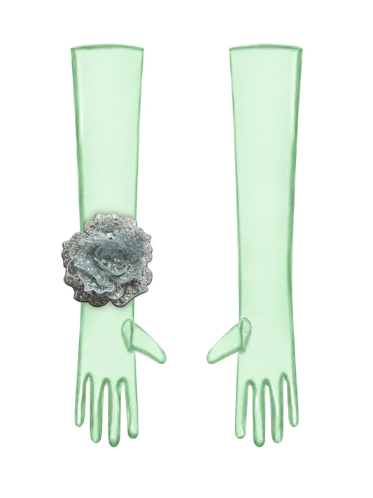 Light Blue Flower Mint Gloves