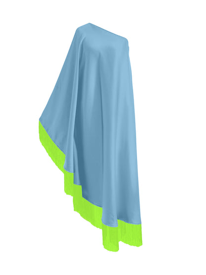 Off Shoulder Glam Neon Green Fringe Maxi Dress