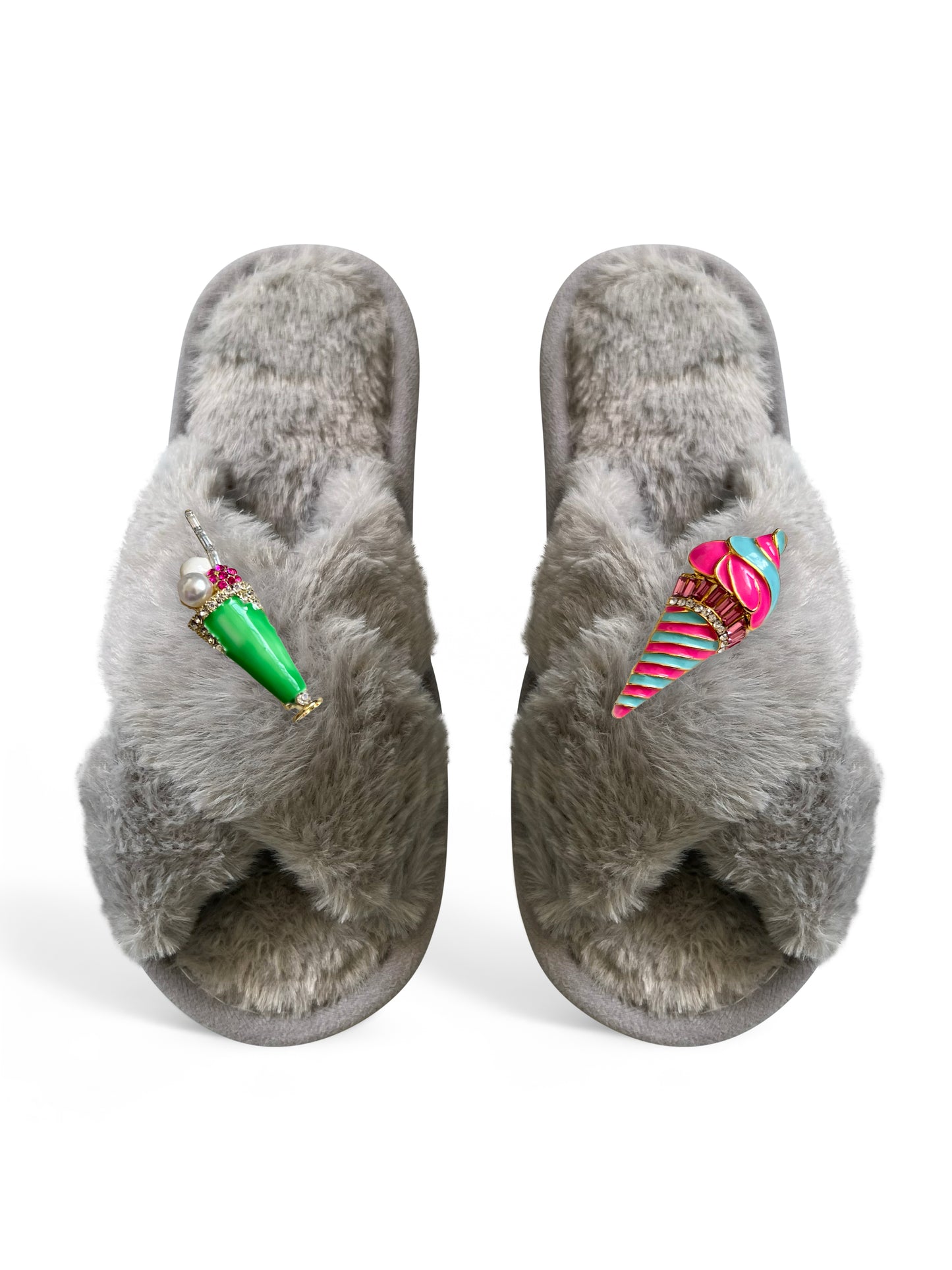 Classic Toma Faux Fur Open Toe Ice Cream Slippers