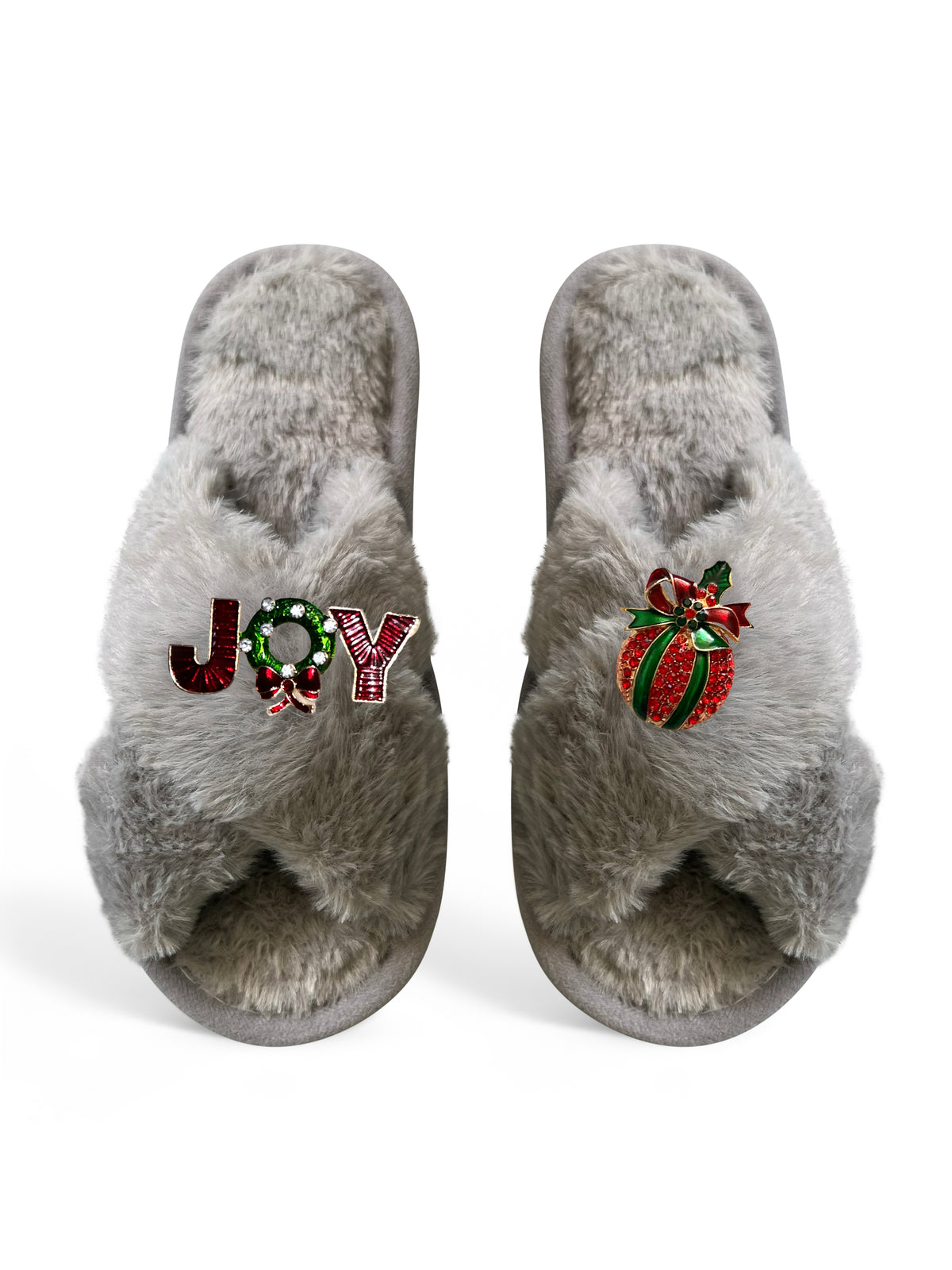 Classic Toma Faux Fur Open Toe Christmas Joy Slippers