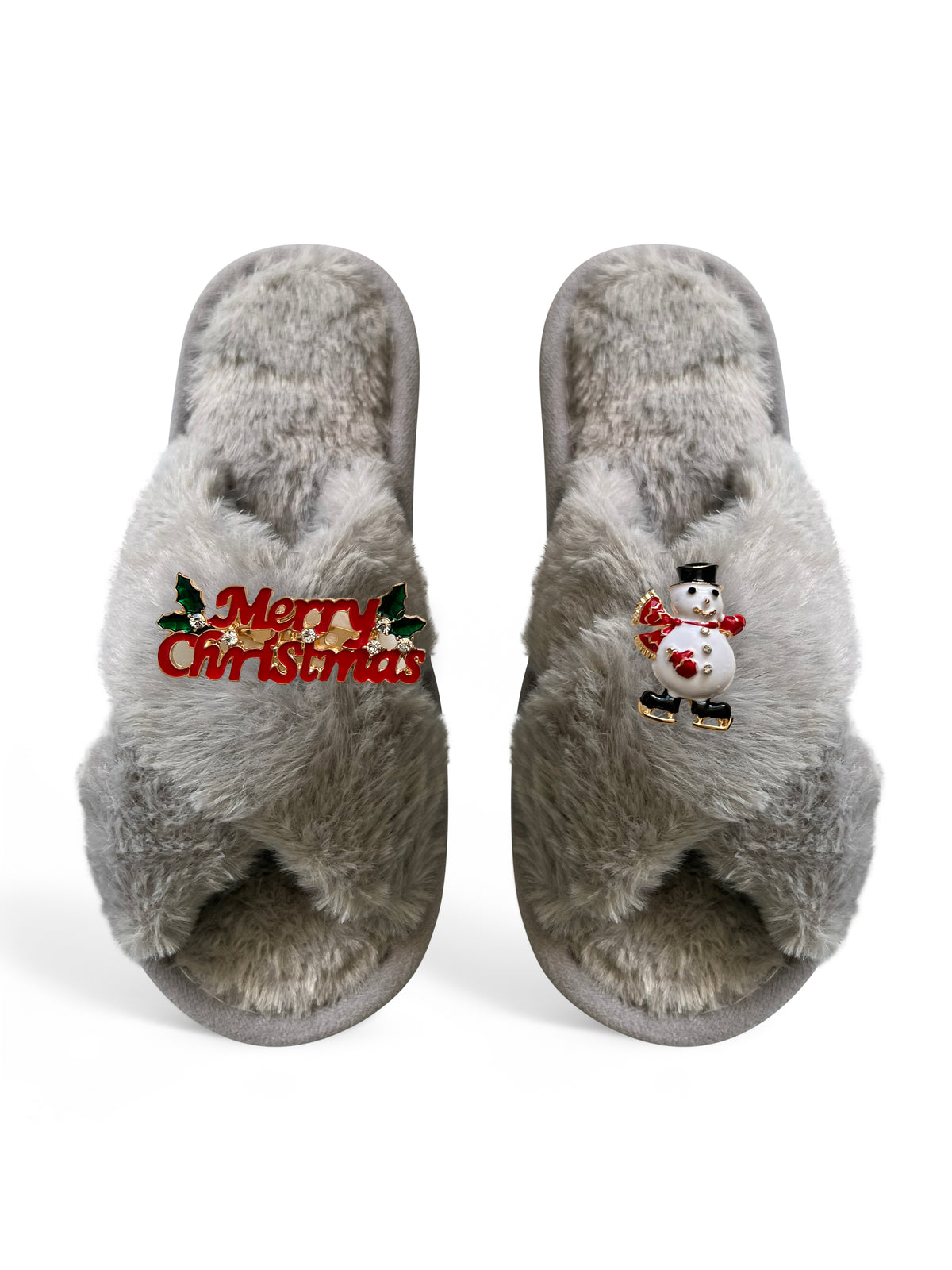 Classic Toma Faux Fur Open Toe Merry Christmas Slippers