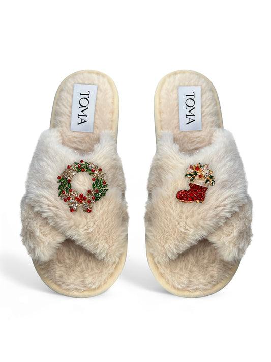 Classic Toma Faux Fur Open Toe Christmas Slippers