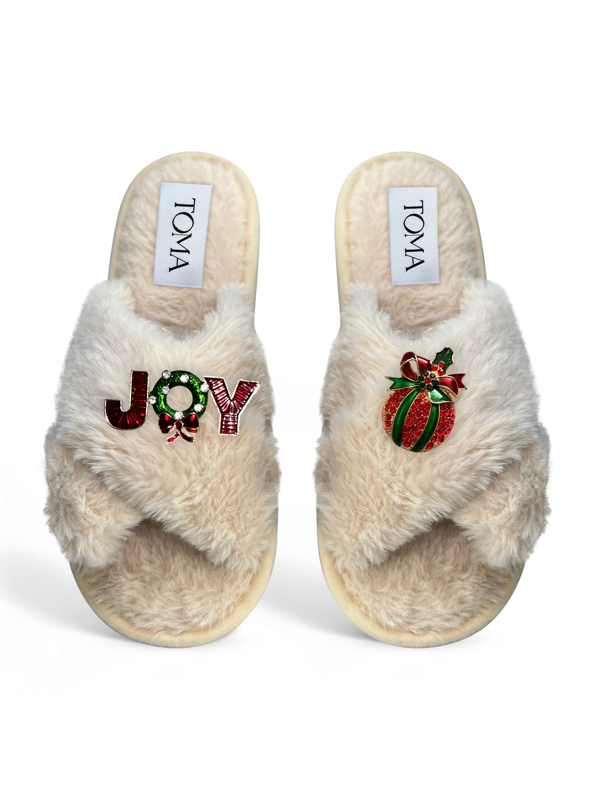 Classic Toma Faux Fur Open Toe Christmas Joy Slippers