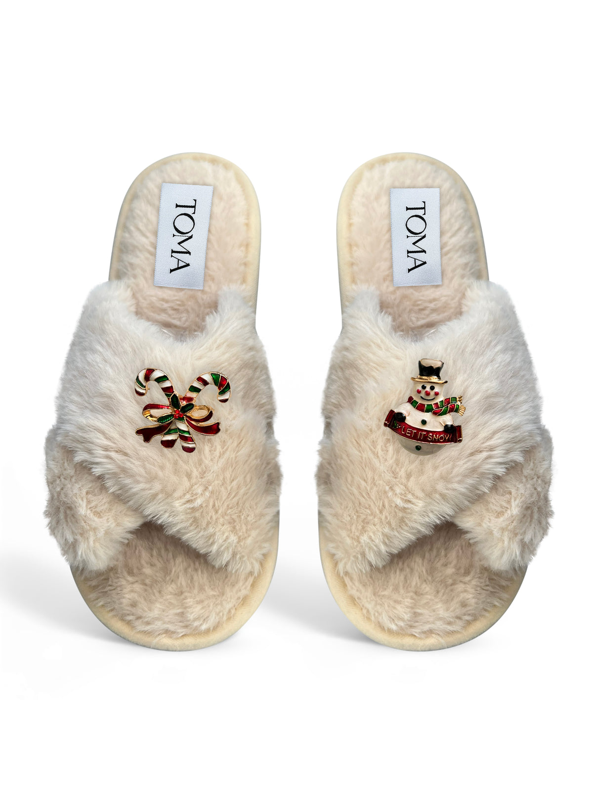 Classic Toma Faux Fur Open Toe Snowman Slippers