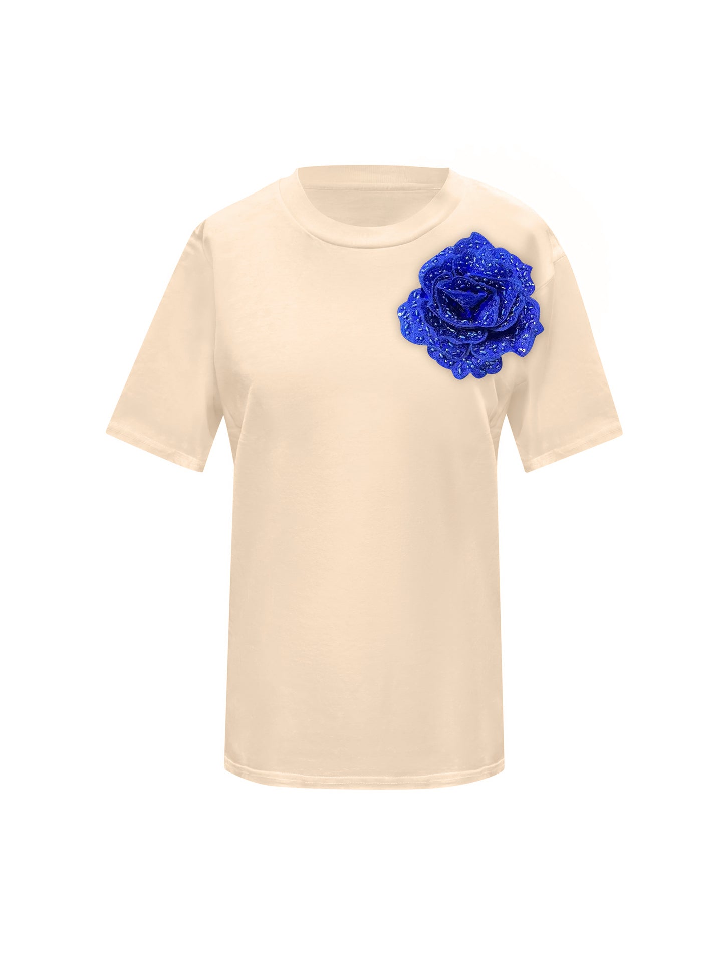Beige Cotton Toma T-Shirt With Sequin Flower