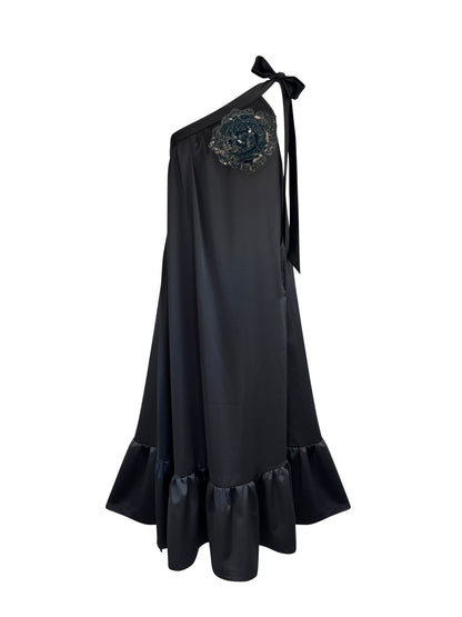Tango Holiday Vacation Summer One Shoulder Black Sequin Rose Dress