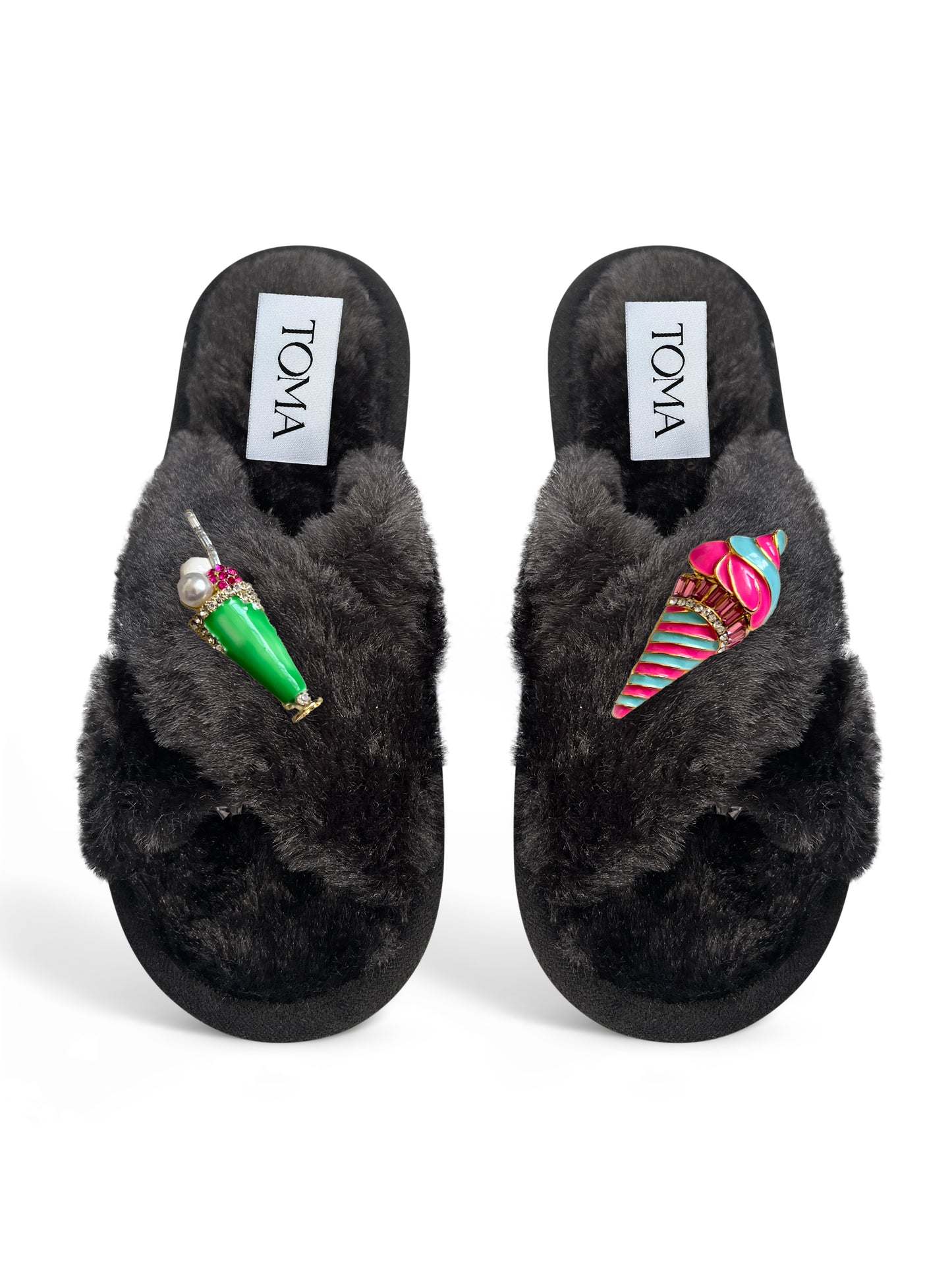 Classic Toma Faux Fur Open Toe Ice Cream Slippers