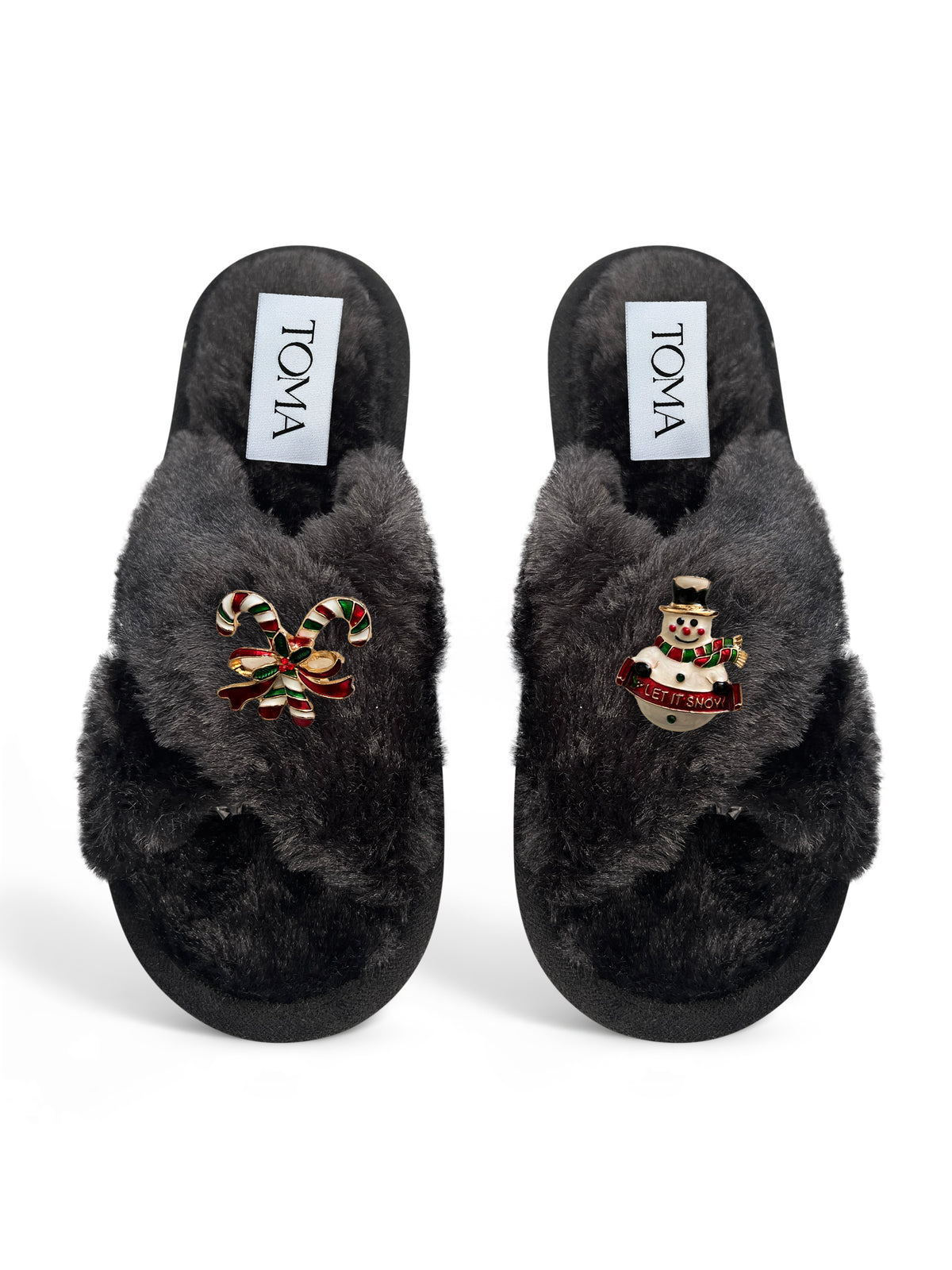 Classic Toma Faux Fur Open Toe Snowman Slippers