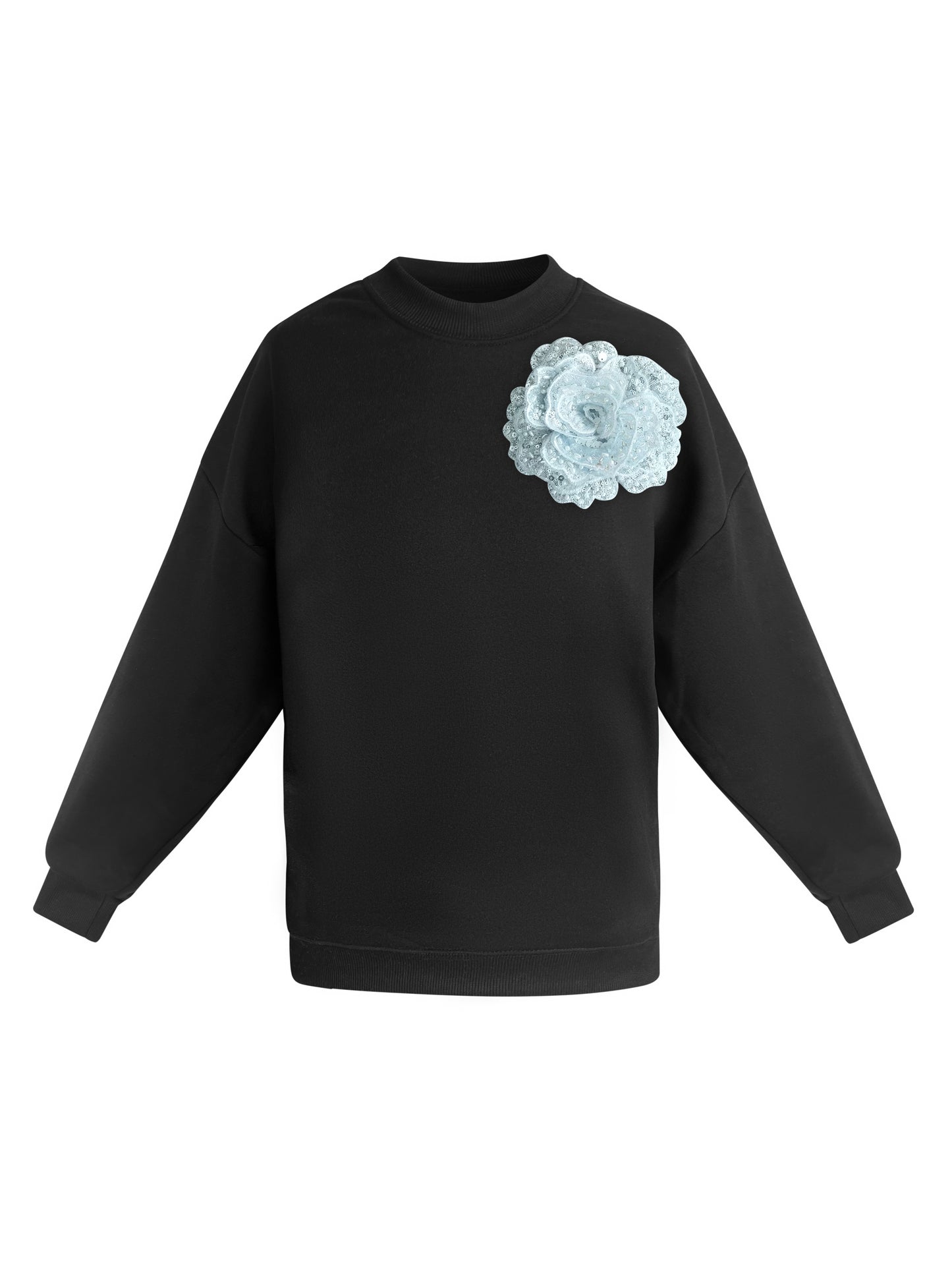 Cotton Sweatshirt With Light Blue Sequin Flower