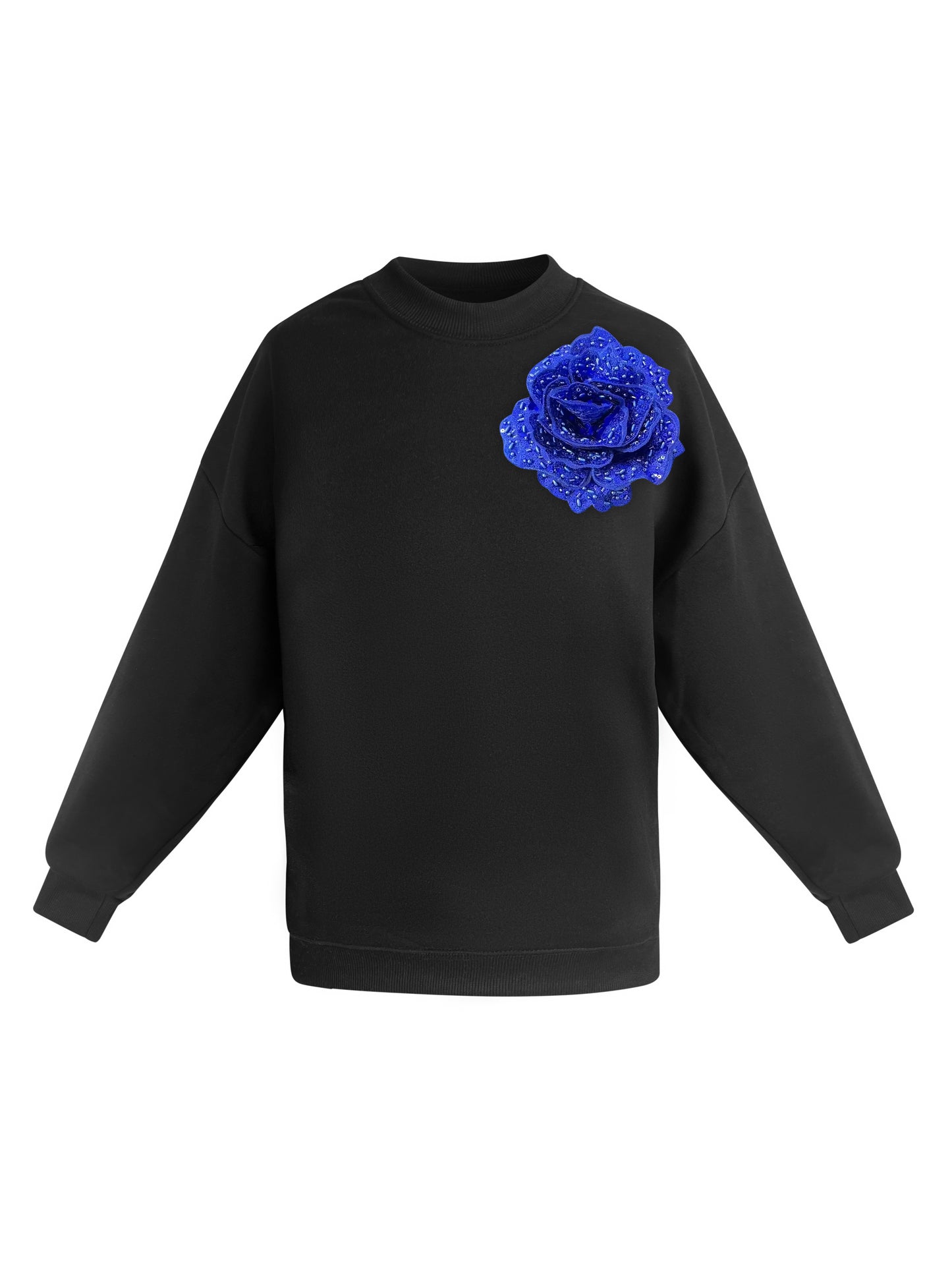 Cotton Sweatshirt With Royal Blue Sequin Flower