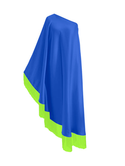 Off Shoulder Glam Neon Green Fringe Maxi Dress