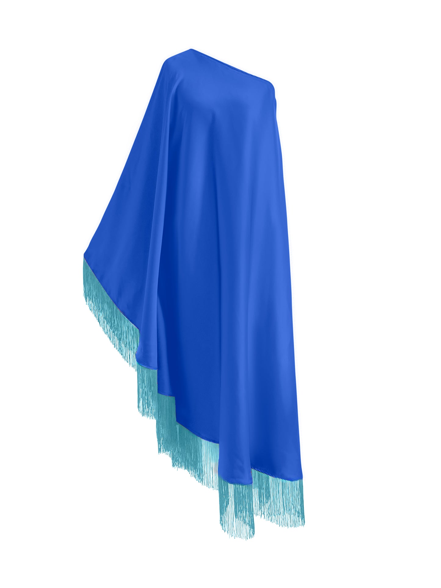 Off Shoulder Glam Baby Blue Fringe Maxi Dress