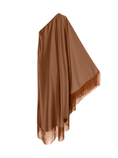 Brown Fringe Off Shoulder Summer Glam Maxi Dress
