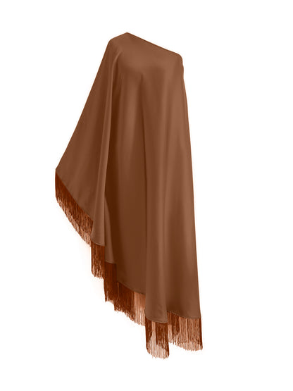 Brown Fringe Off Shoulder Summer Glam Maxi Dress