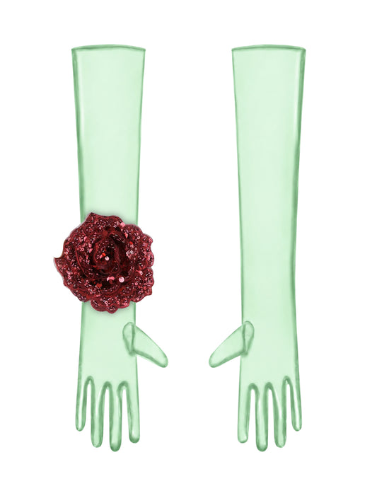 Burgundy Flower Mint Gloves