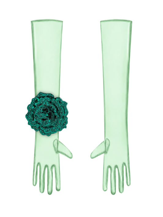 Green Flower Mint Gloves