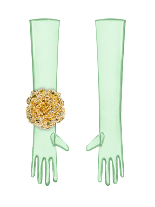 Gold Flower Mint Gloves