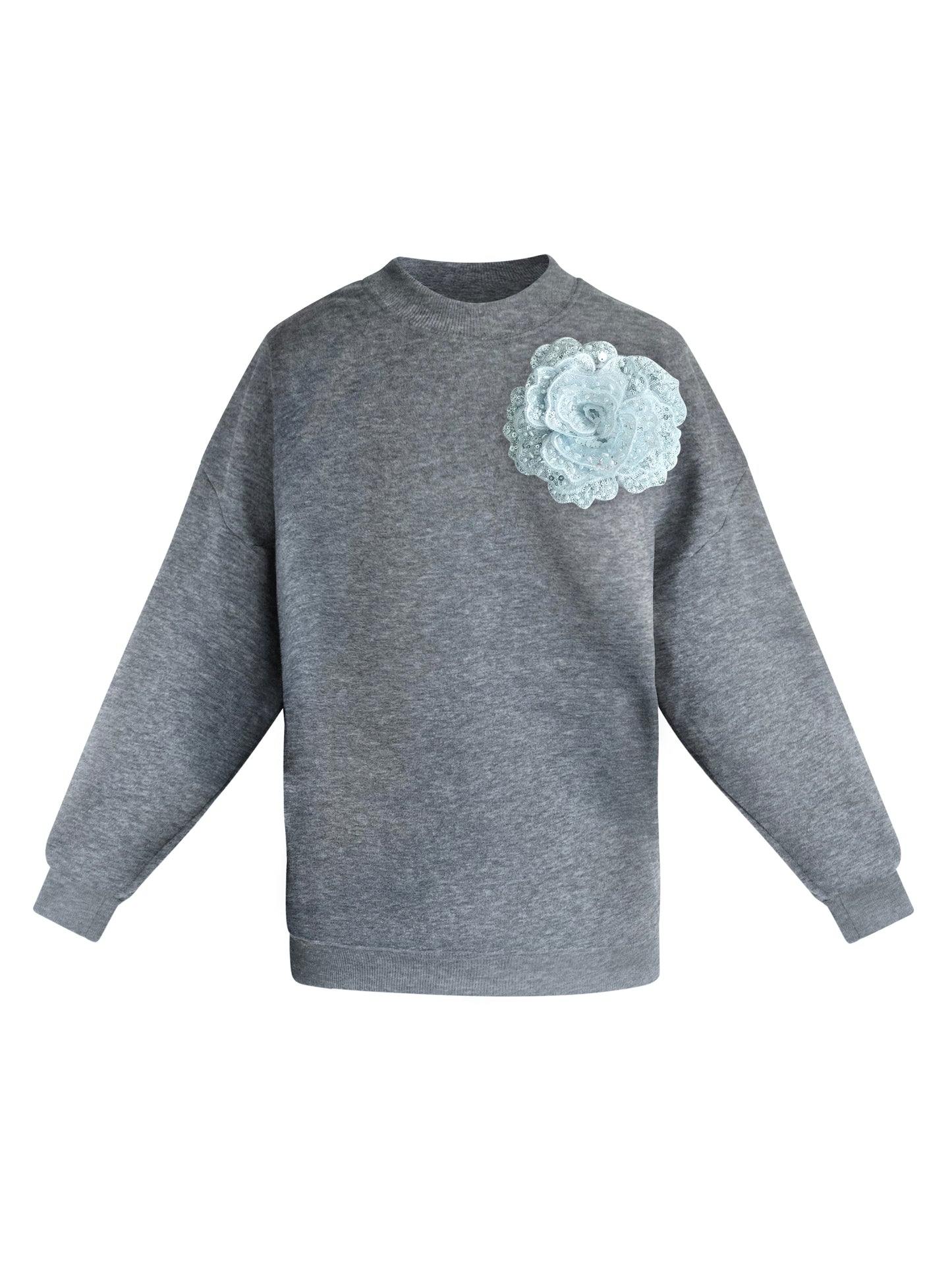 Cotton Sweatshirt With Light Blue Sequin Flower