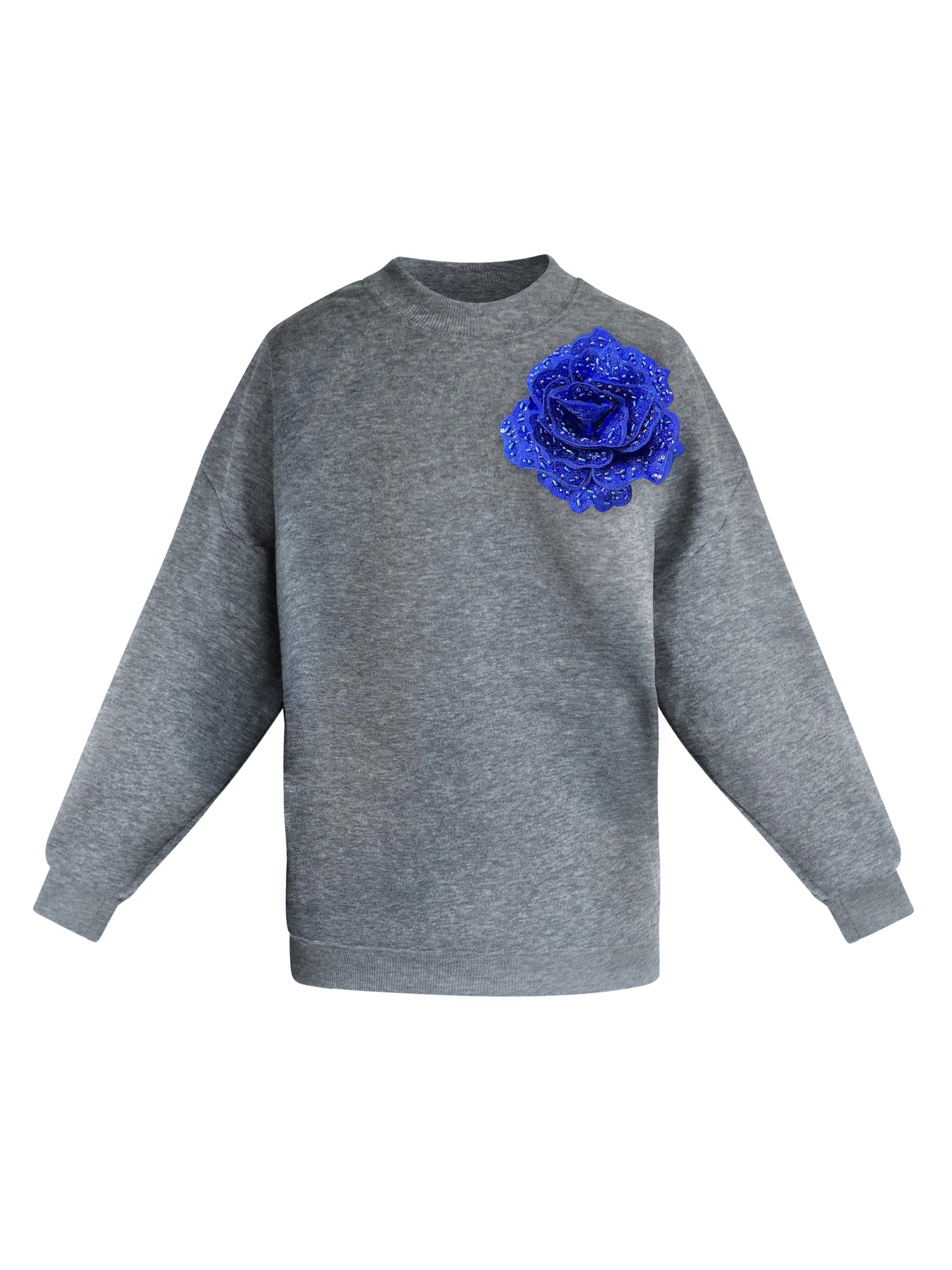 Cotton Sweatshirt With Royal Blue Sequin Flower