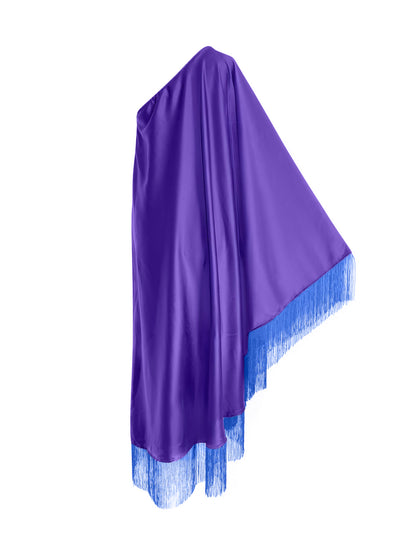 Blue Fringe Off Shoulder Purple Midi Dress