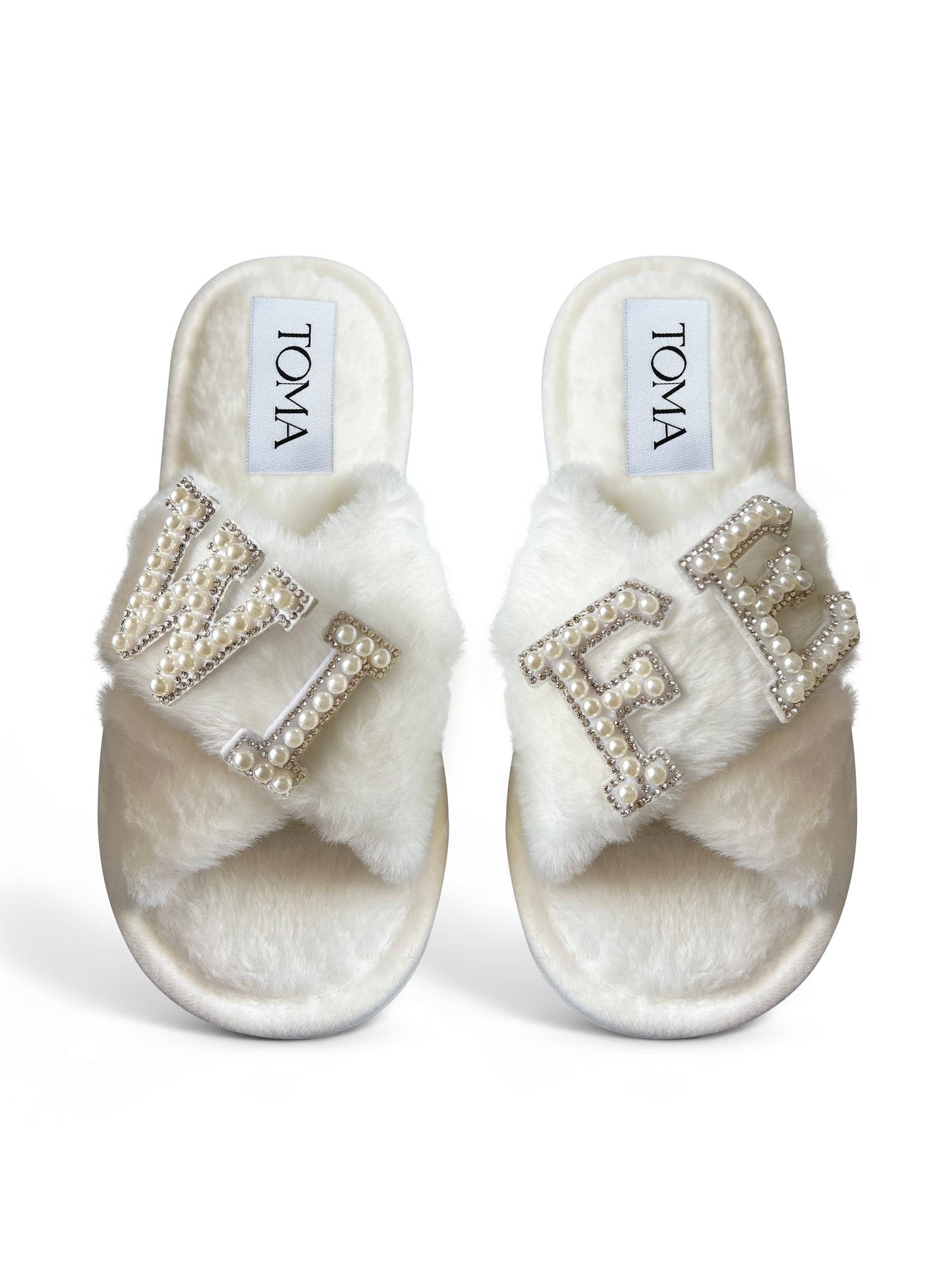 Bridal Faux Fur White Slippers "WIFE"