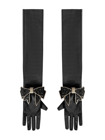 Crystal Bow Toma Black Chic Gloves