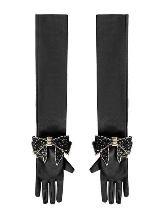 Crystal Bow Toma Black Chic Gloves