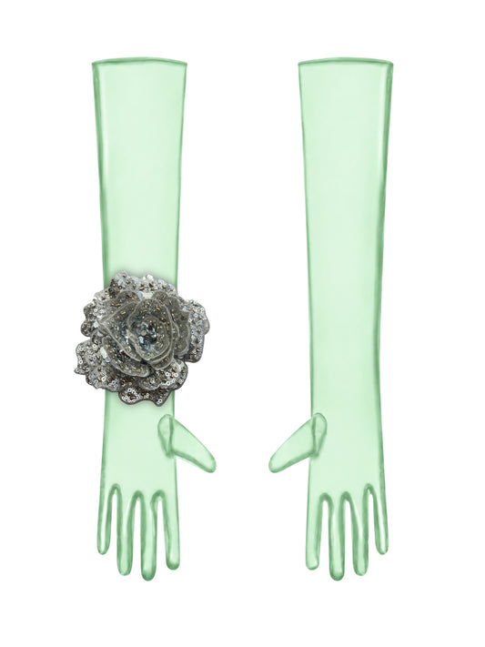 Silver Flower Mint Gloves