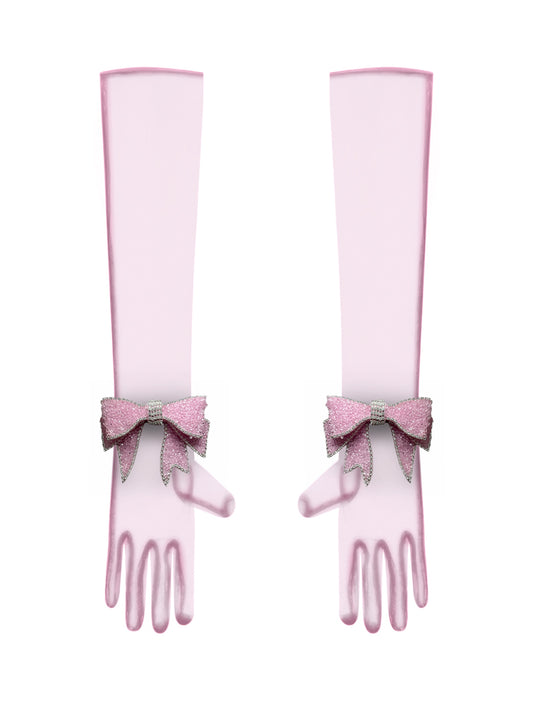 Crystal Bow Light Pink Chic Gloves