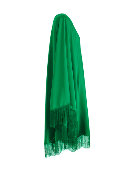 Green Fringe Off Shoulder Summer Glam Maxi Dress