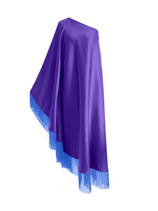 Blue Fringe Off Shoulder Purple Midi Dress