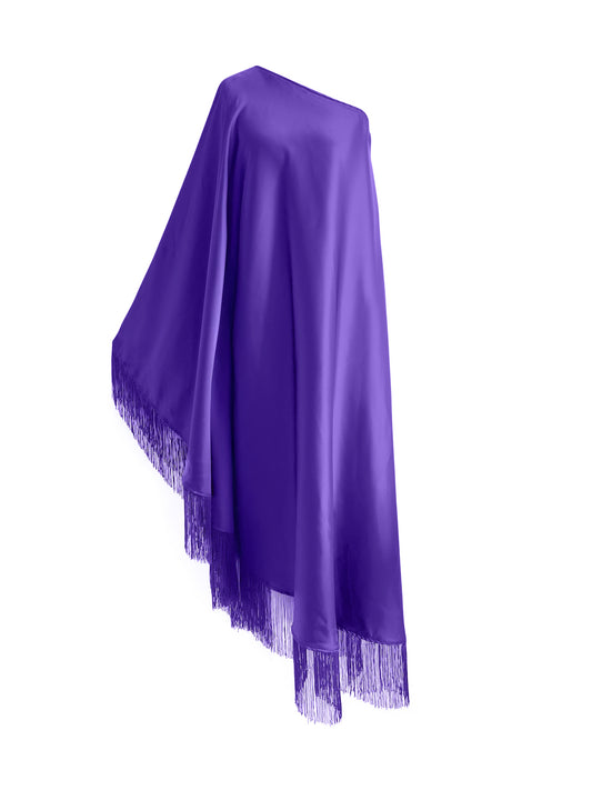 Off Shoulder Glam Purple Fringe Maxi Dress