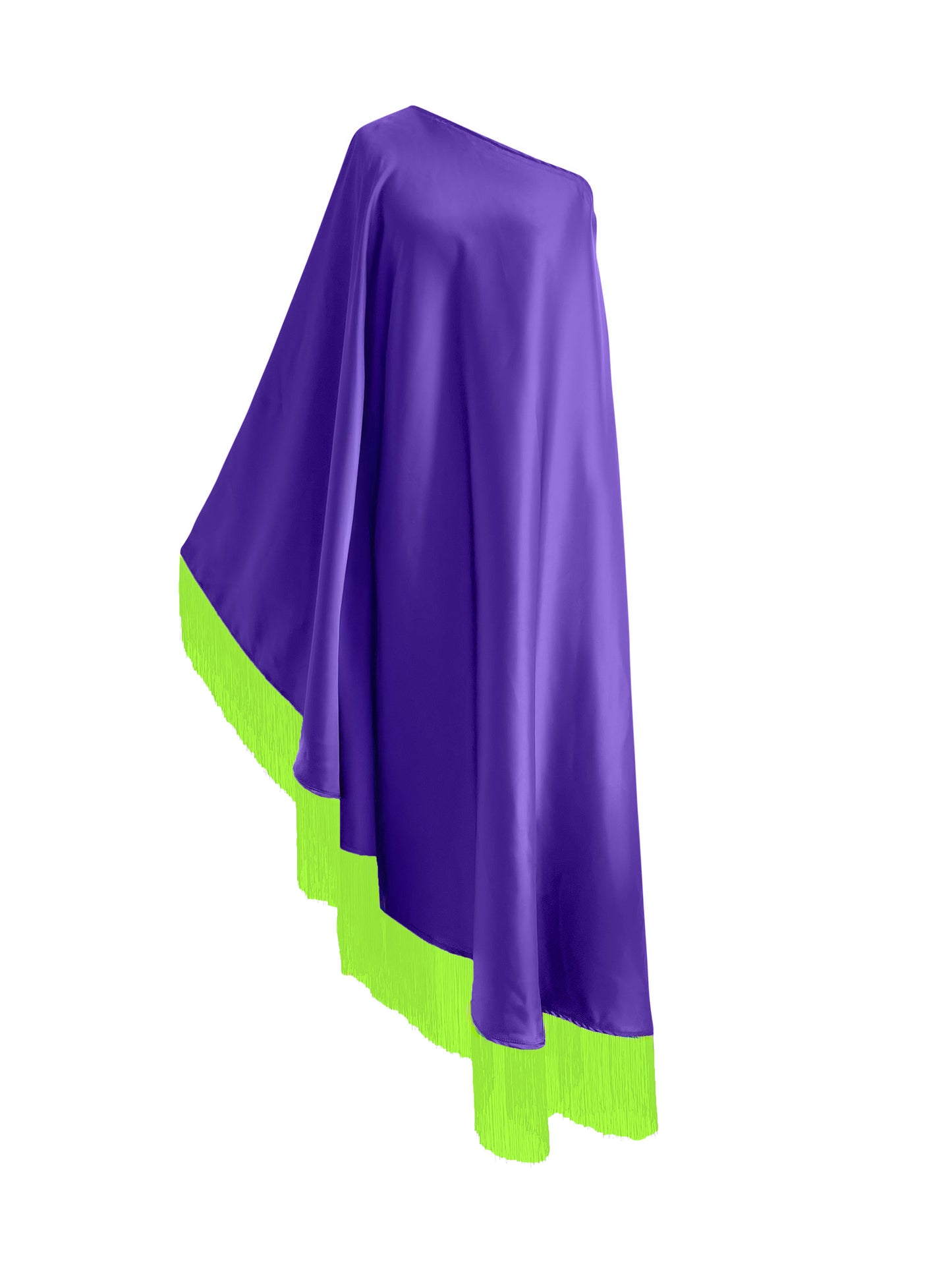 Off Shoulder Glam Neon Green Fringe Maxi Dress
