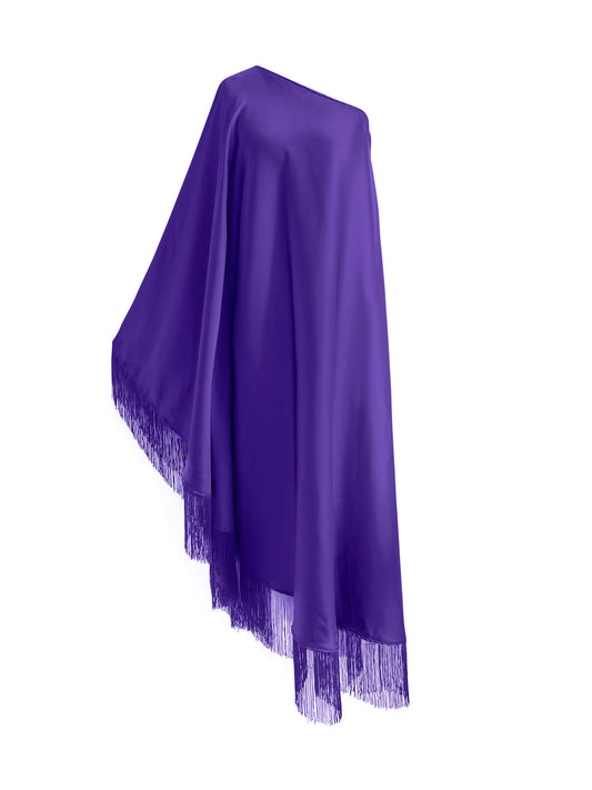 Purple Fringe Off Shoulder Summer Glam Maxi Dress