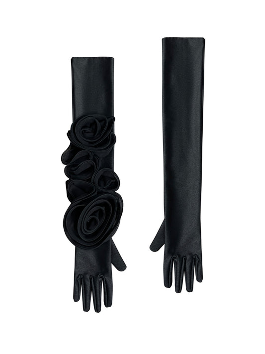 Chic Black Gloves With Black Roses
