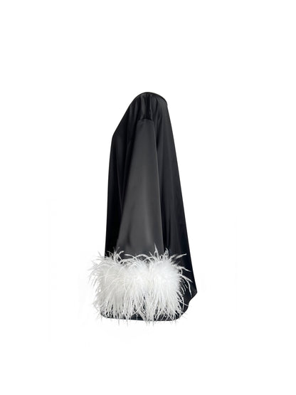 Jess Mini Little Black Party Dress With White Feathers