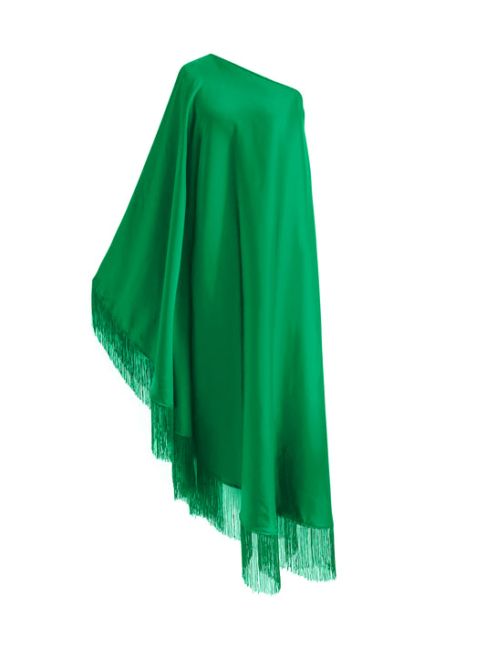 Green Fringe Off Shoulder Summer Glam Maxi Dress
