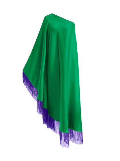 Off Shoulder Glam Purple Fringe Maxi Dress