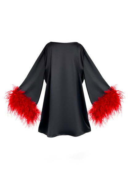 Jess Mini Little Black Party Dress With Red Feathers
