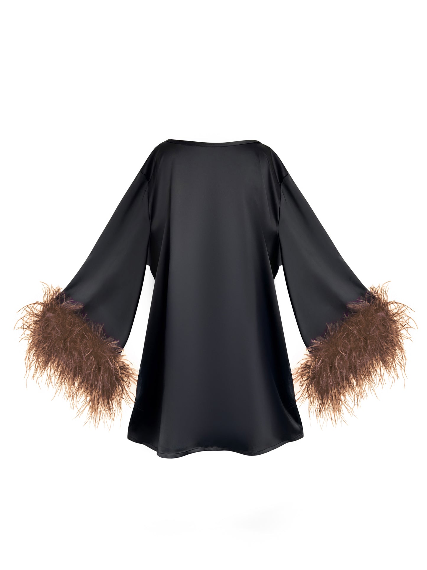 Jess Mini Little Black Party Dress With Brown Feathers