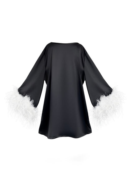 Jess Mini Little Black Party Dress With White Feathers