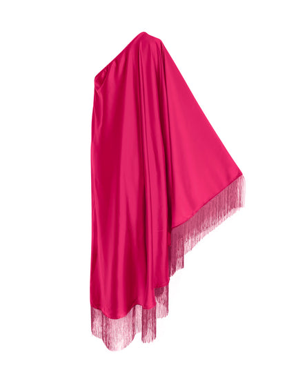 Pink Fringe Off Shoulder Summer Glam Maxi Dress