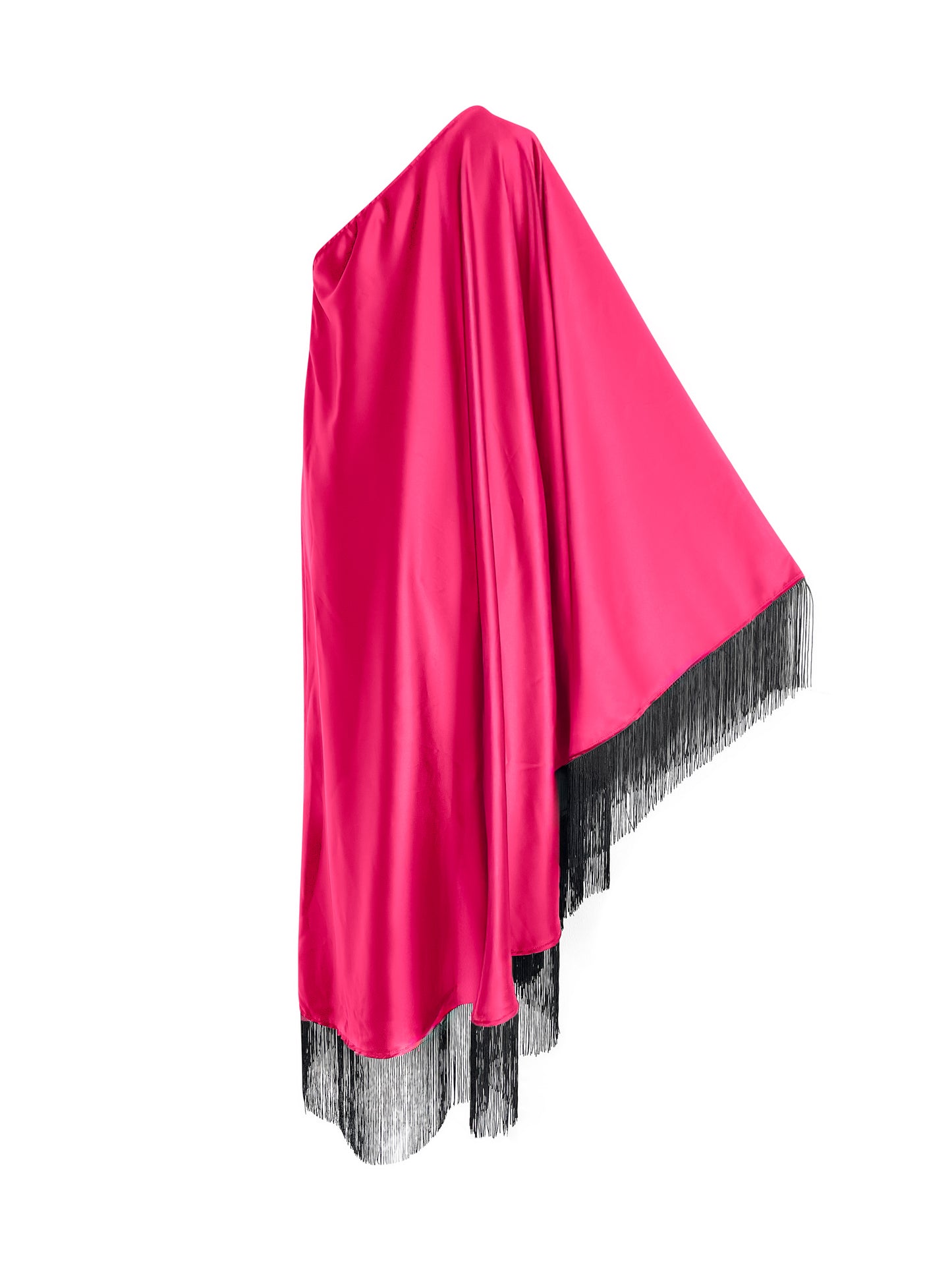 Black Fringe Off Shoulder Fuchsia Midi Dress