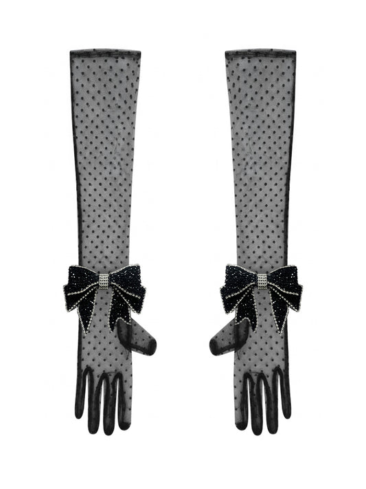 Crystal Bow Black Chic Gloves