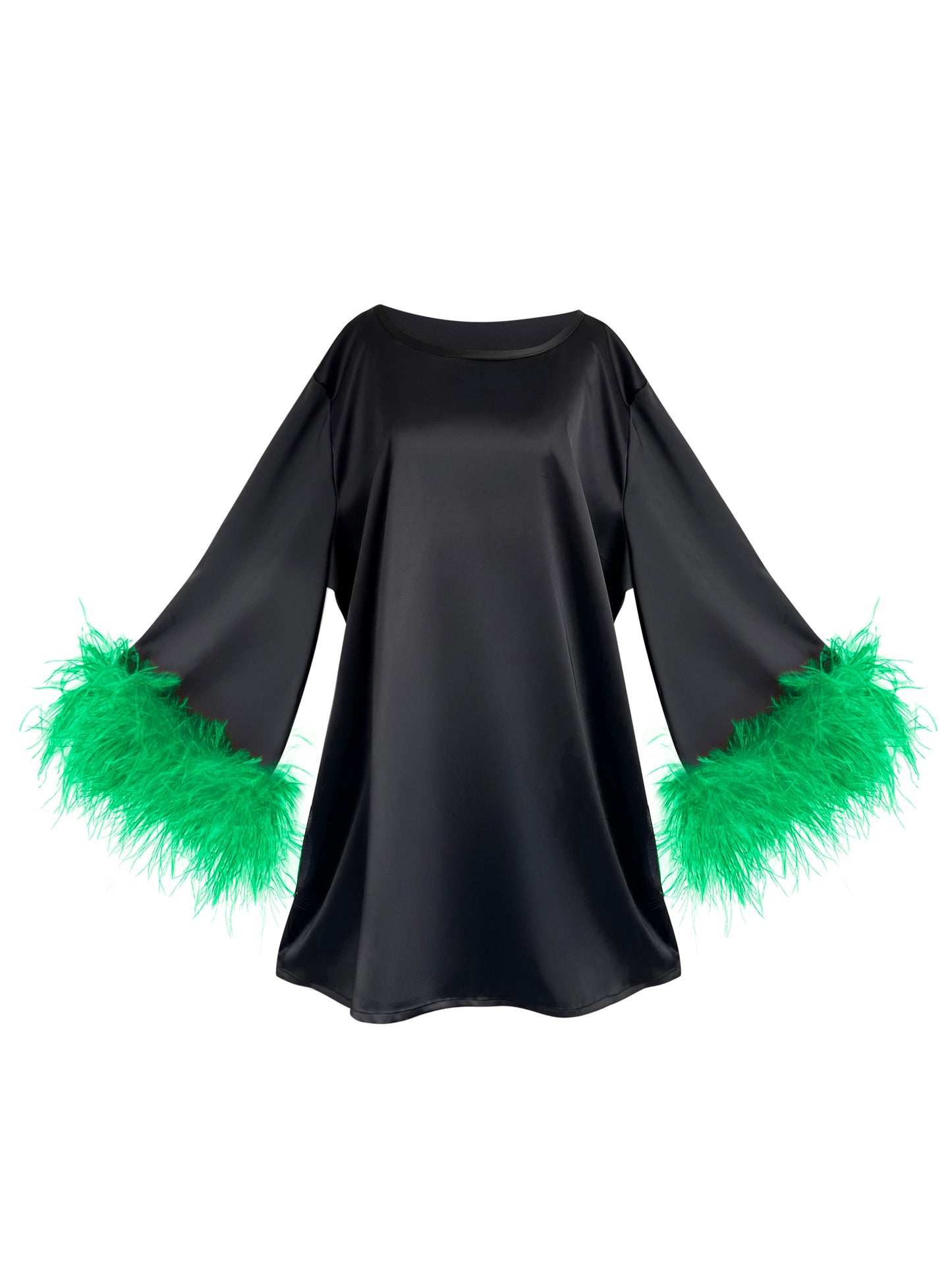 Jess Mini Little Black Party Dress With Green Feathers