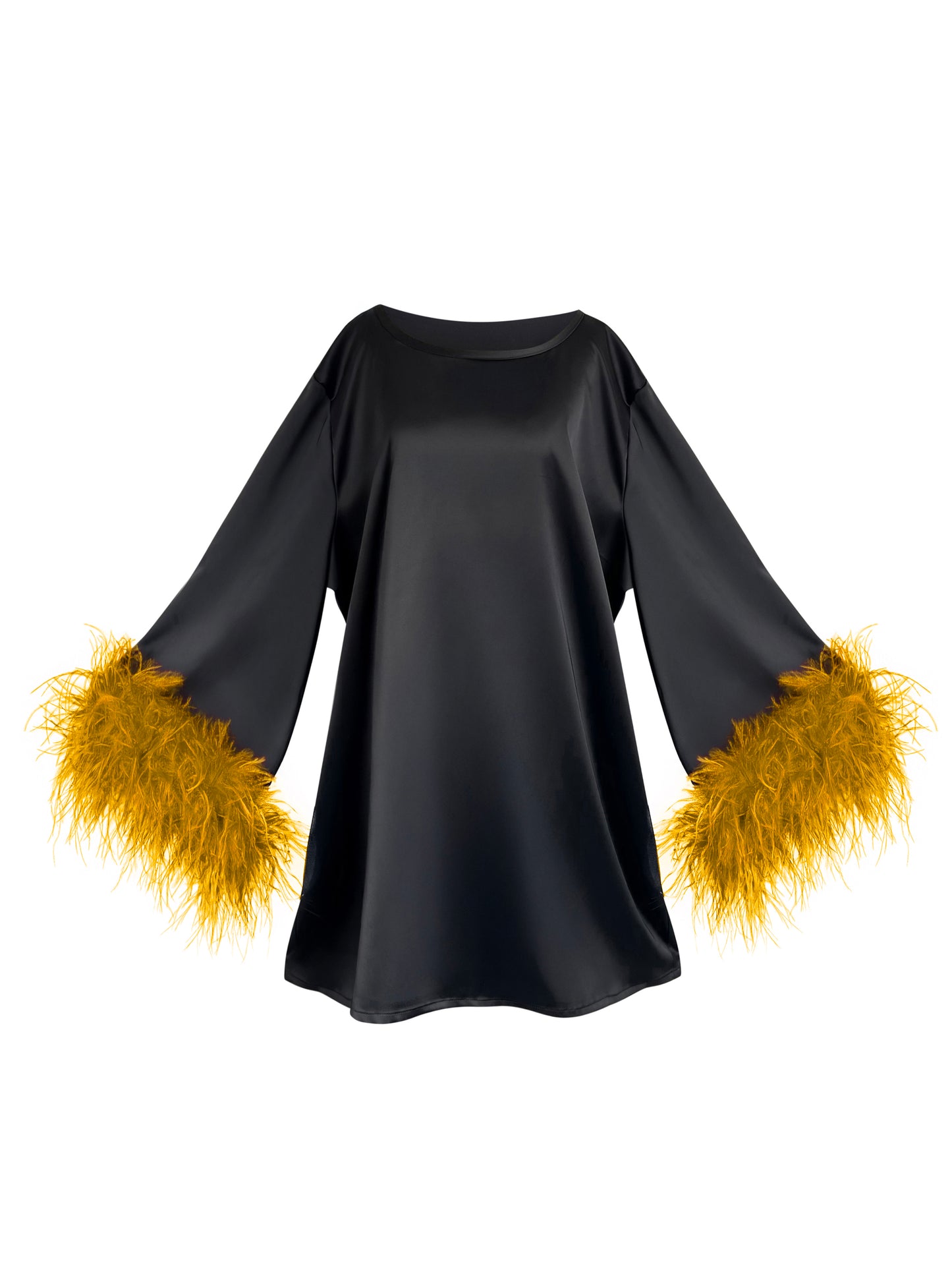 Jess Mini Little Black Party Dress With Yellow Feathers