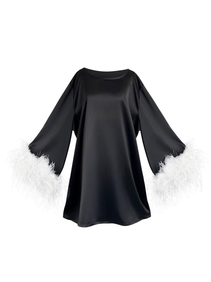 Jess Mini Little Black Party Dress With White Feathers