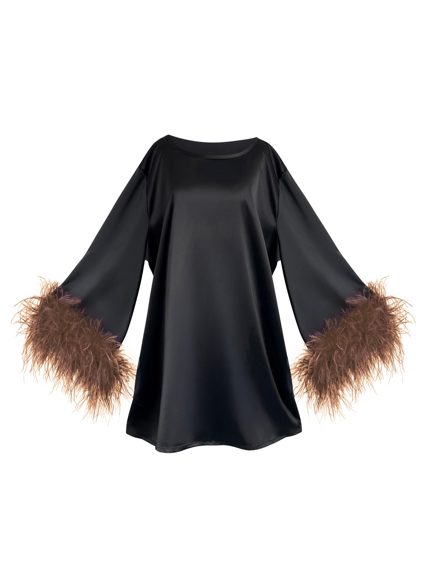 Jess Mini Little Black Party Dress With Brown Feathers