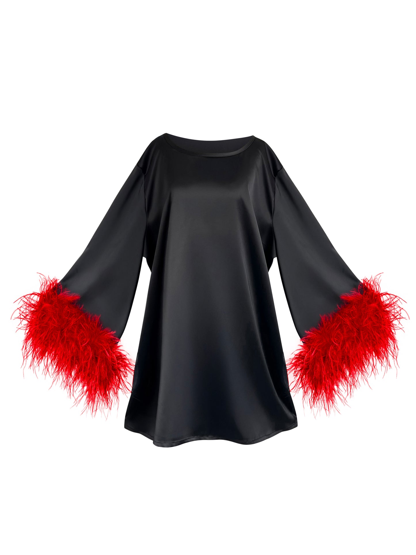 Jess Mini Little Black Party Dress With Red Feathers