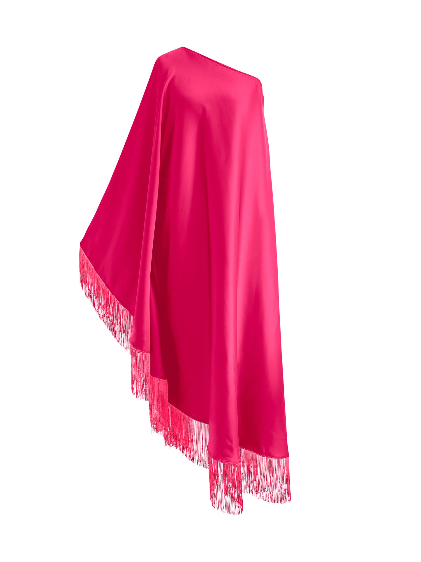 Off Shoulder Glam Neon Pink Fringe Maxi Dress